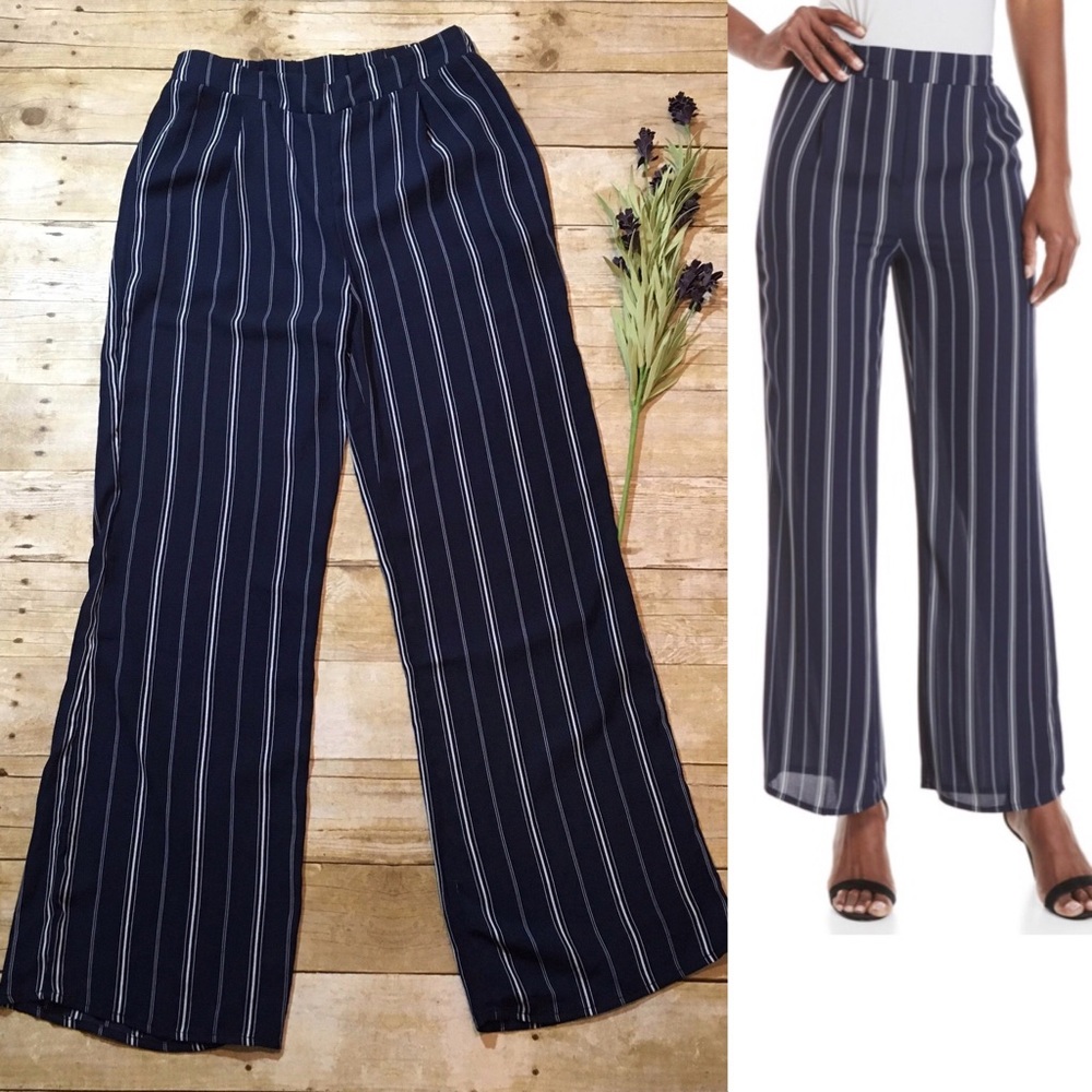 Love Tree Blue And White Stripe Wide Leg Pants